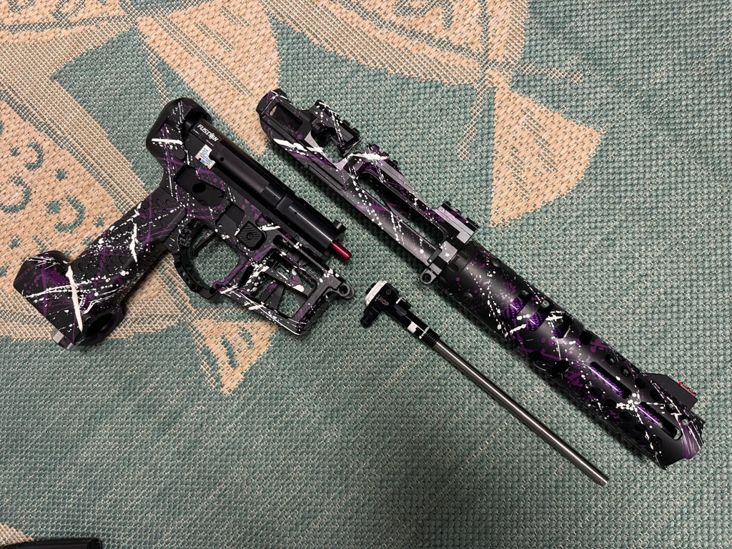 KA Tech MAC Polarstar Fusion Engine AR7 L.E. MSG/ESG HPA M4 Skeletonized splatter Cerakoted Purple/White - KA Tech Airsoft - Polarstar Fusion Engine
