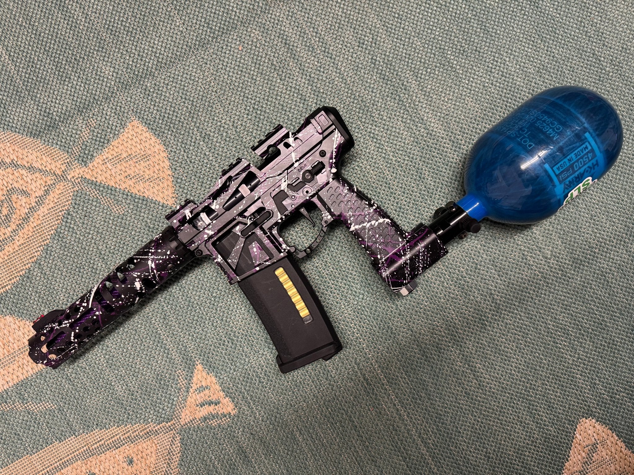 KA Tech MAC Polarstar Fusion Engine AR7 L.E. MSG/ESG HPA M4 Skeletonized splatter Cerakoted Purple/White - KA Tech Airsoft - Polarstar Fusion Engine