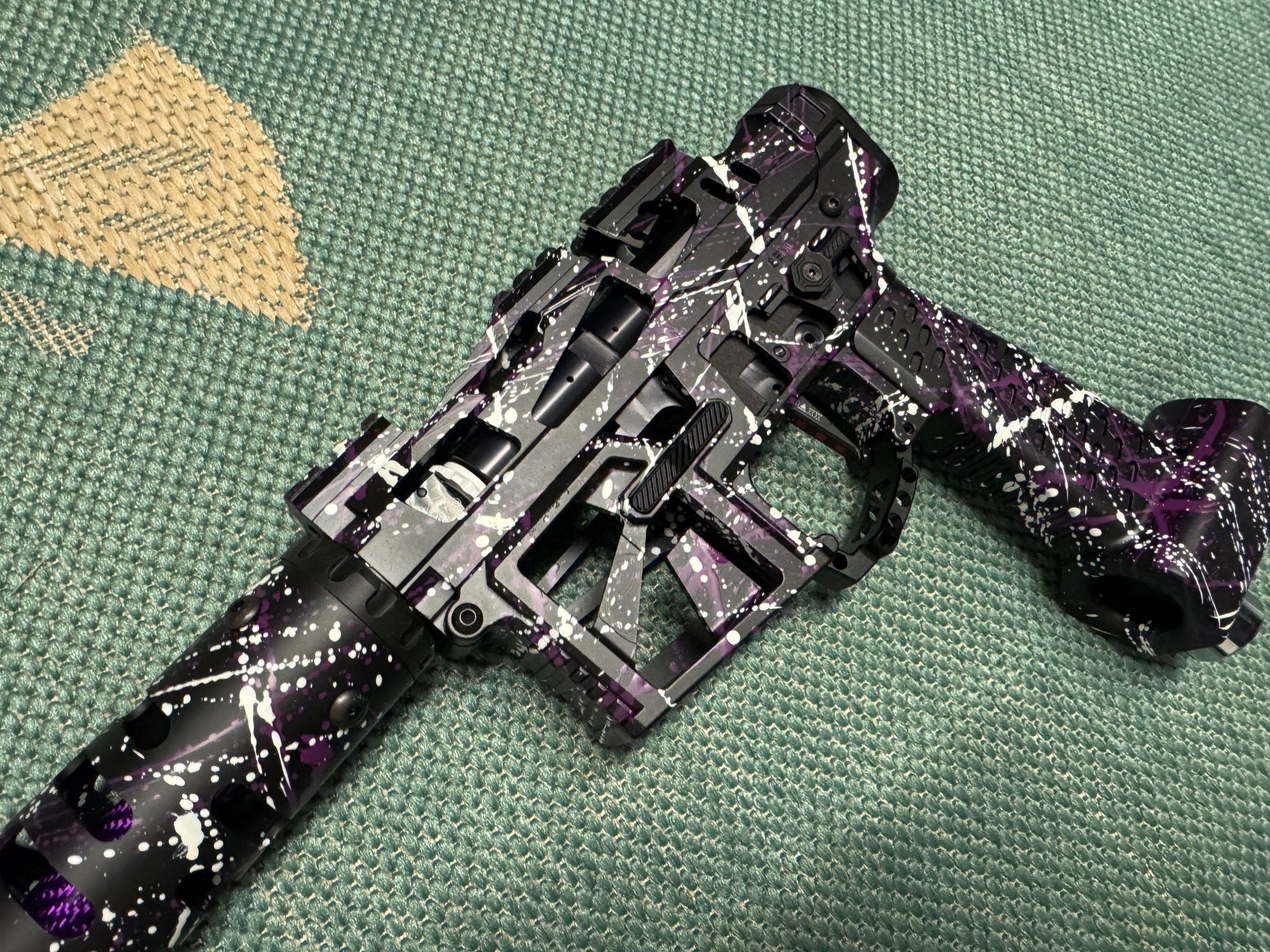 KA Tech MAC Polarstar Fusion Engine AR7 L.E. MSG/ESG HPA M4 Skeletonized splatter Cerakoted Purple/White - KA Tech Airsoft - Polarstar Fusion Engine