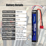 URGENEX Airsoft Battery 11.1V 1500mAh 35C High Discharge Rate Lipo Pack with Deans T Plug - KA Tech Airsoft - Battery