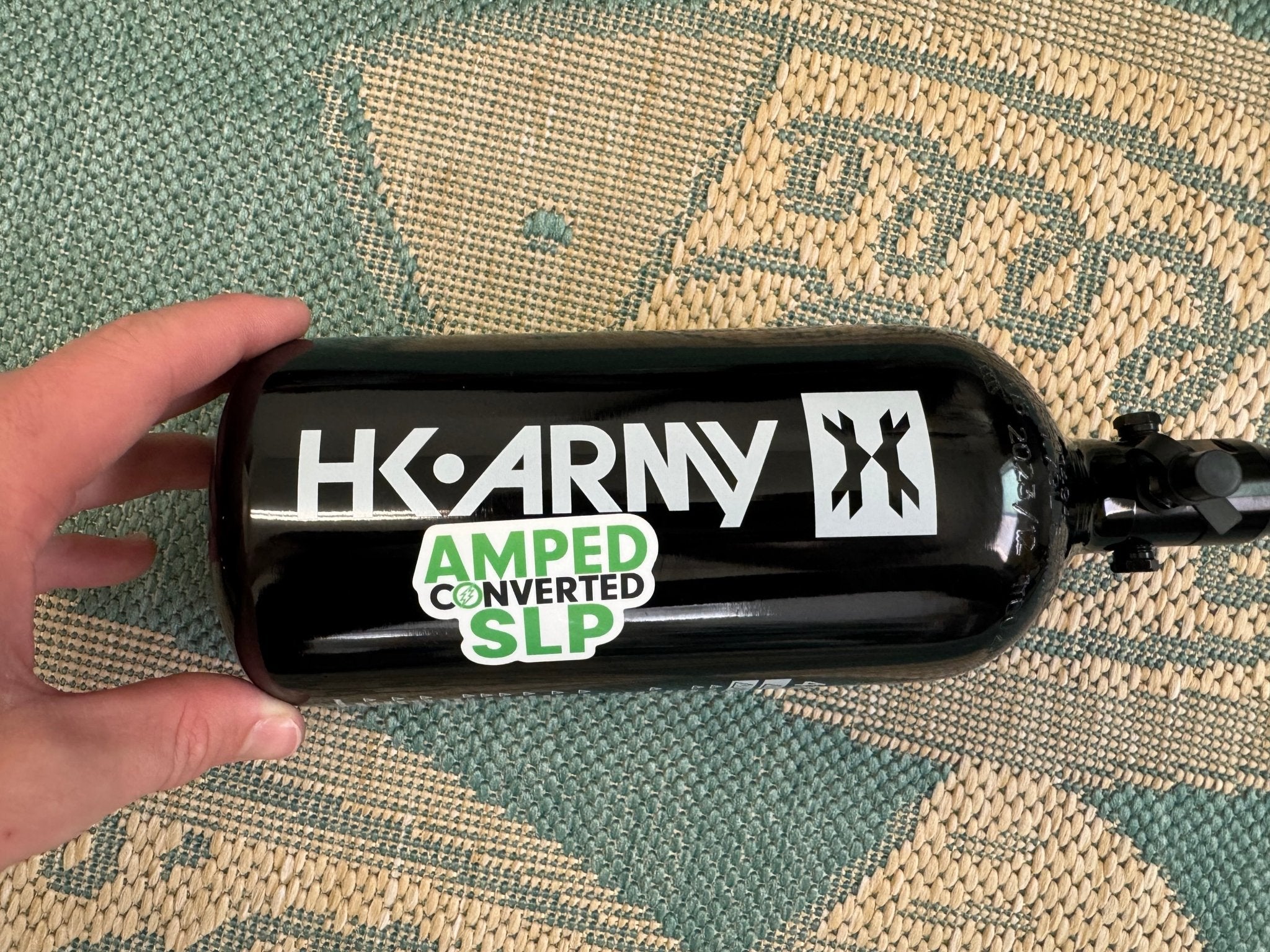 HK Army 48/3000 Black Aluminum Tank with Regulator Adjusted to Low Output - KA Tech Airsoft - Airtank