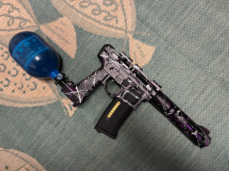 KA Tech MAC Polarstar Fusion Engine AR7 L.E. MSG/ESG HPA M4 Skeletonized splatter Cerakoted Purple/White - KA Tech Airsoft - Polarstar Fusion Engine