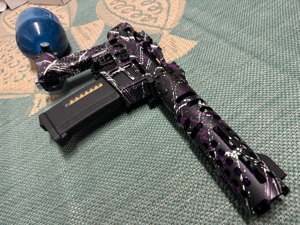 KA Tech MAC Polarstar Fusion Engine AR7 L.E. MSG/ESG HPA M4 Skeletonized splatter Cerakoted Purple/White - KA Tech Airsoft - Polarstar Fusion Engine