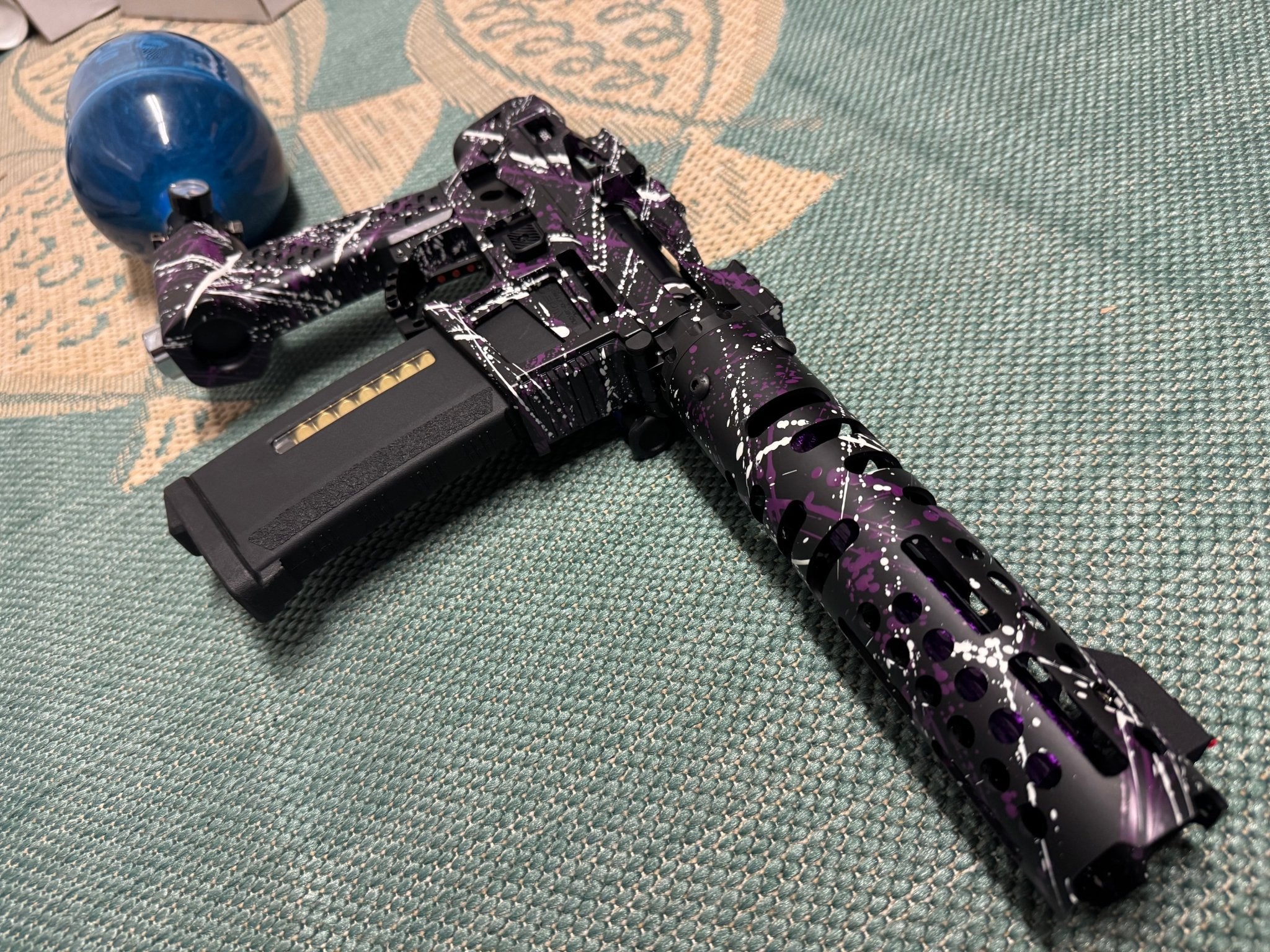 KA Tech MAC Polarstar Fusion Engine AR7 L.E. MSG/ESG HPA M4 Skeletonized splatter Cerakoted Purple/White - KA Tech Airsoft - Polarstar Fusion Engine