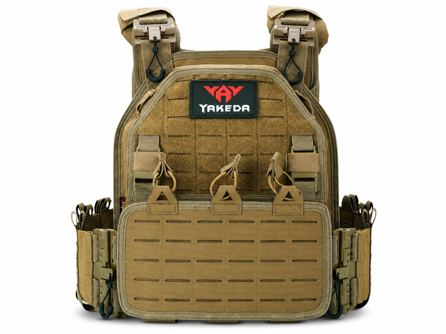 YAKEDA Tactical Outdoor Vest – 1000D Nylon Quick Release Laser-Cut MOLLE – Mud