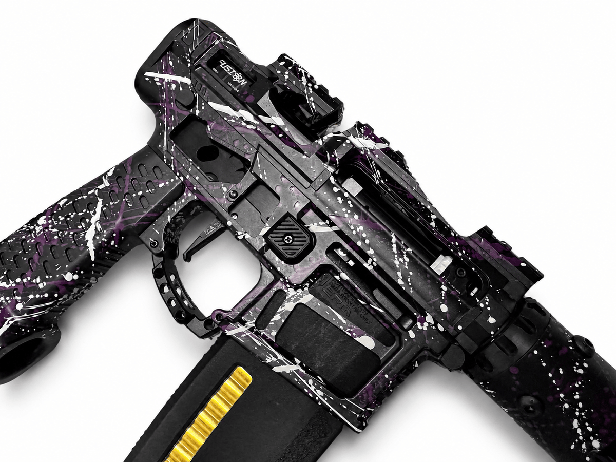 KA Tech MAC Polarstar Fusion Engine AR7 L.E. MSG/ESG HPA M4 Skeletonized splatter Cerakoted Purple/White - KA Tech Airsoft - Polarstar Fusion Engine