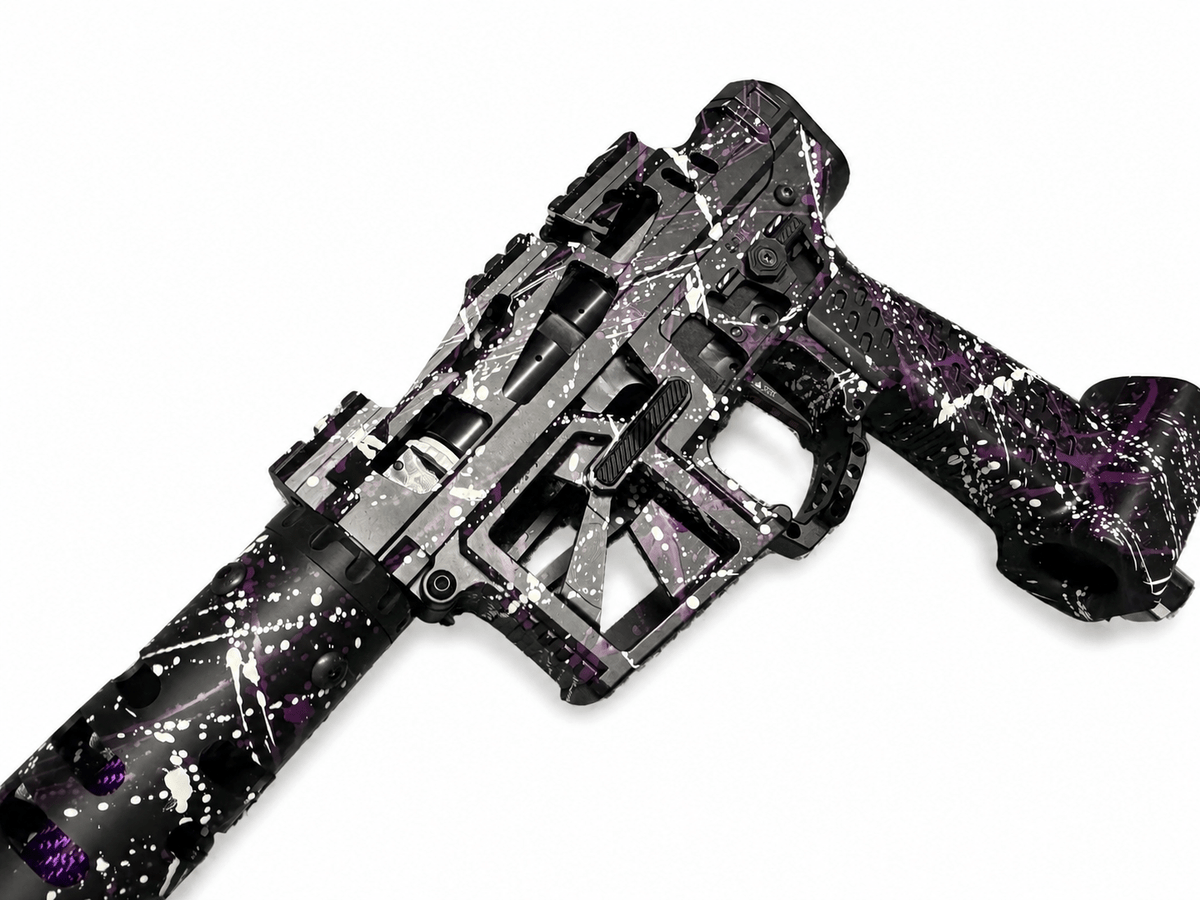 KA Tech MAC Polarstar Fusion Engine AR7 L.E. MSG/ESG HPA M4 Skeletonized splatter Cerakoted Purple/White - KA Tech Airsoft - Polarstar Fusion Engine