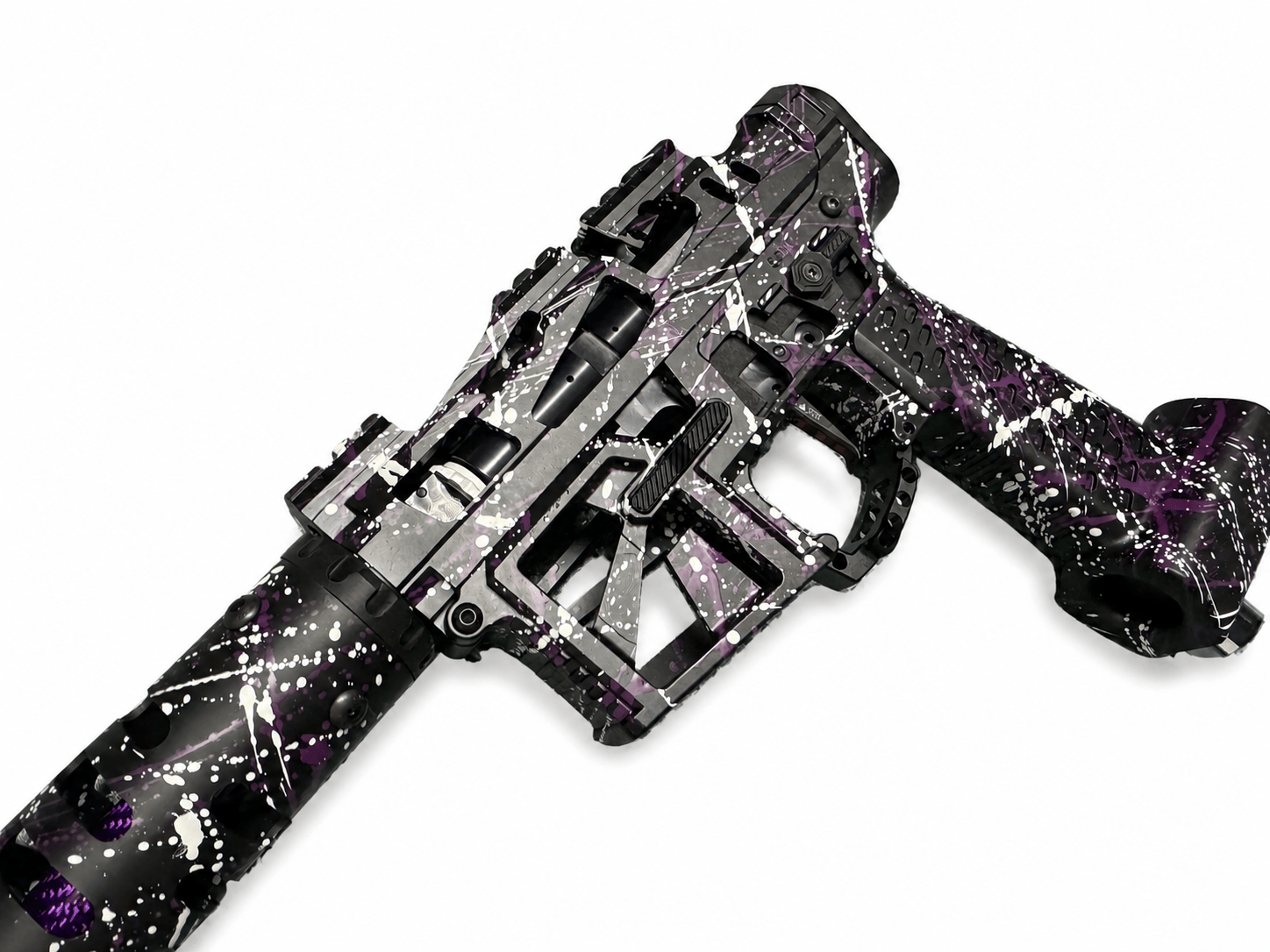KA Tech MAC Polarstar Fusion Engine AR7 L.E. MSG/ESG HPA M4 Skeletonized splatter Cerakoted Purple/White - KA Tech Airsoft - Polarstar Fusion Engine