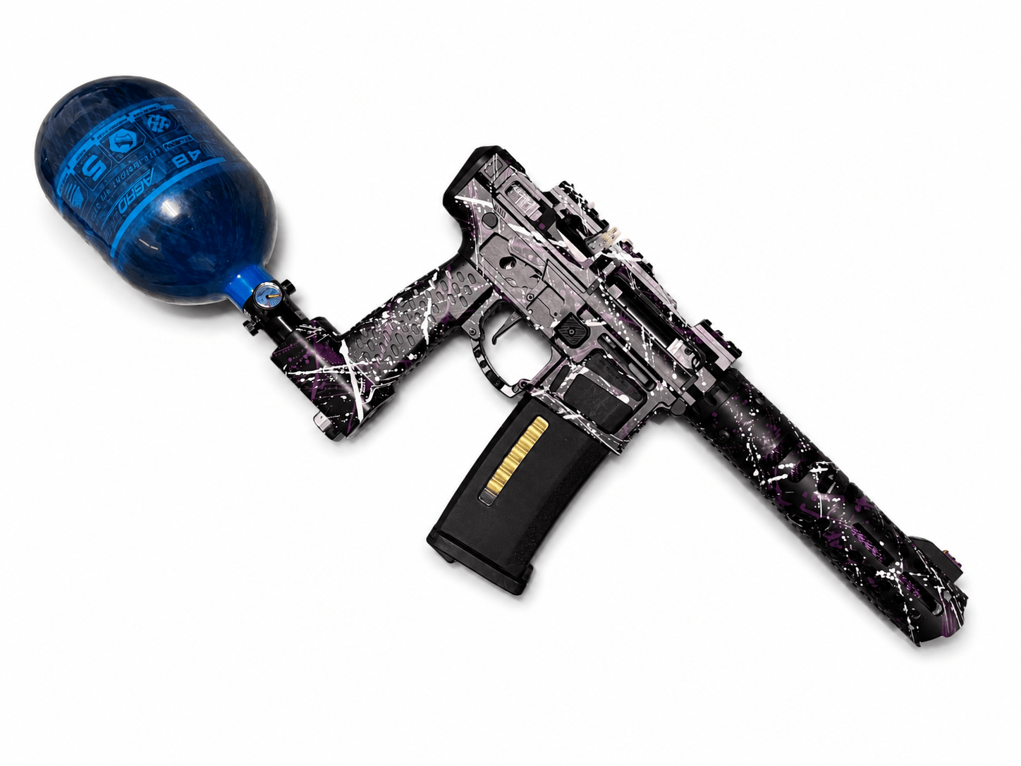 KA Tech MAC Polarstar Fusion Engine AR7 L.E. MSG/ESG HPA M4 Skeletonized splatter Cerakoted Purple/White - KA Tech Airsoft - Polarstar Fusion Engine