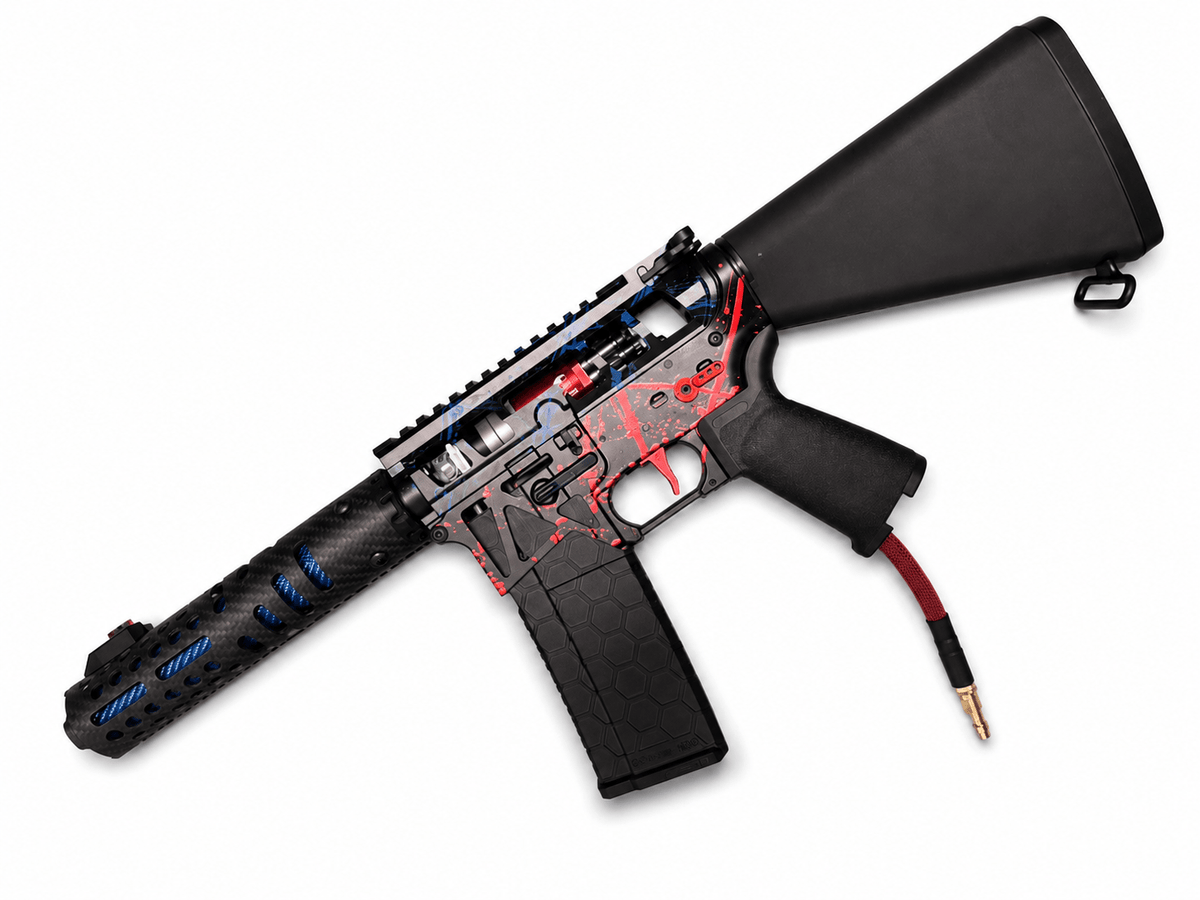 KA Tech MAC Polarstars F2 AR8 HPA M4 Stuby Type 3 Skeletonized Cerakote Splatter - KA Tech Airsoft - Polarstar F2
