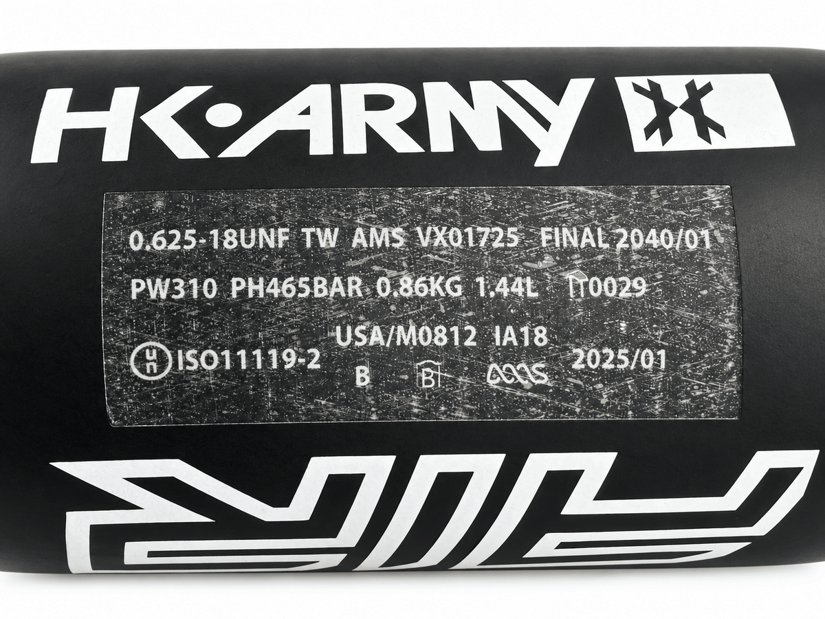 HK Army 88/4500 Carbon Fiber Air Tank — PolarStar MR2 Regulator & 36" Weaved Line - KA Tech Airsoft - Air Rig