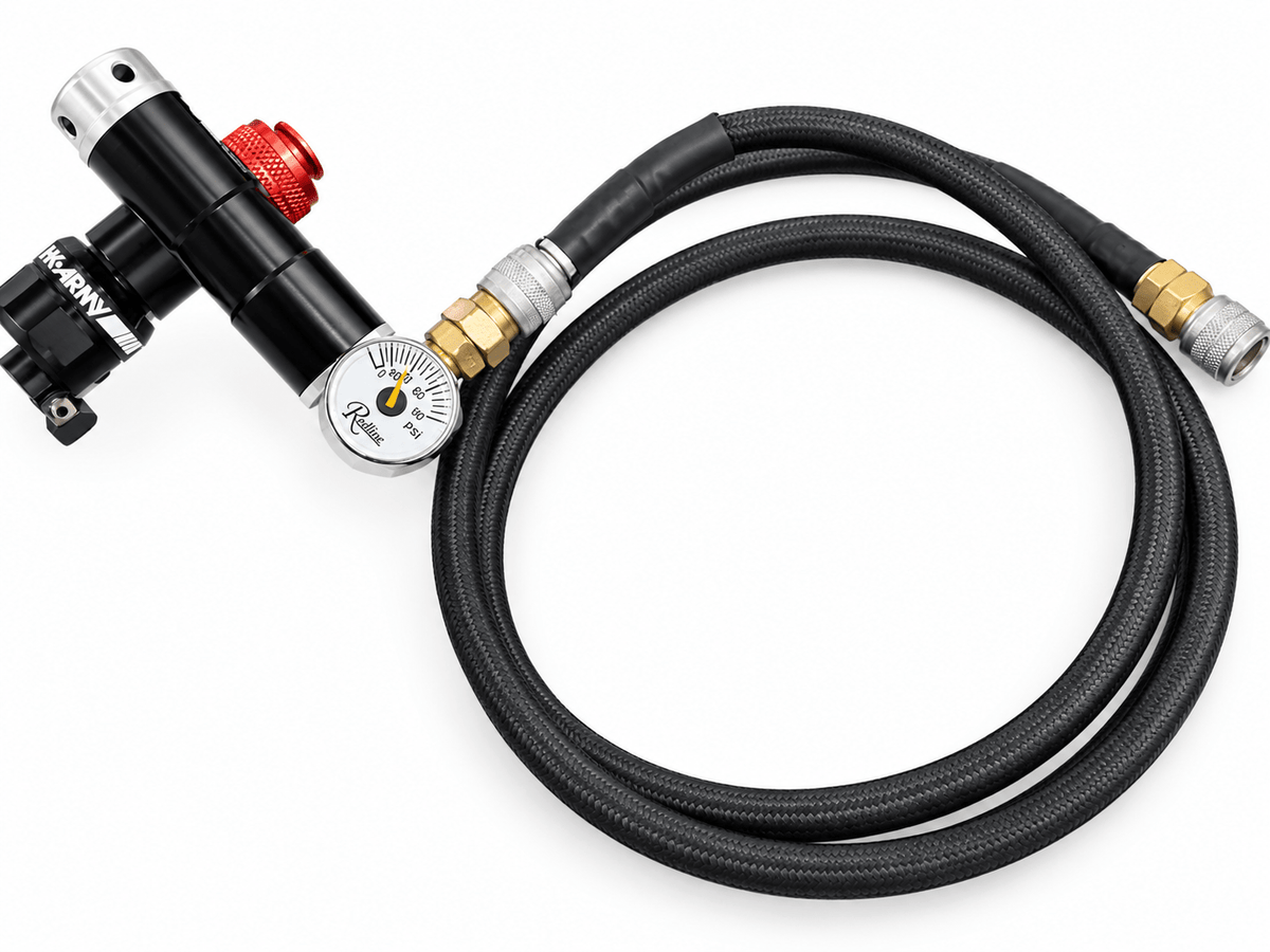 90/4500 Ninja Carbon Fiber Air Tank — Redline Regulator & 36" Weaved Line - KA Tech Airsoft - Air Rig