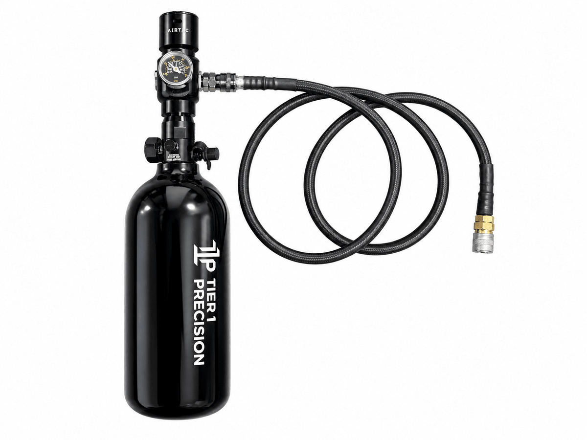 48/3000 Aluminum Air Tank — Airtech UK Regulator & 36" Weaved Line - KA Tech Airsoft - Air Rig