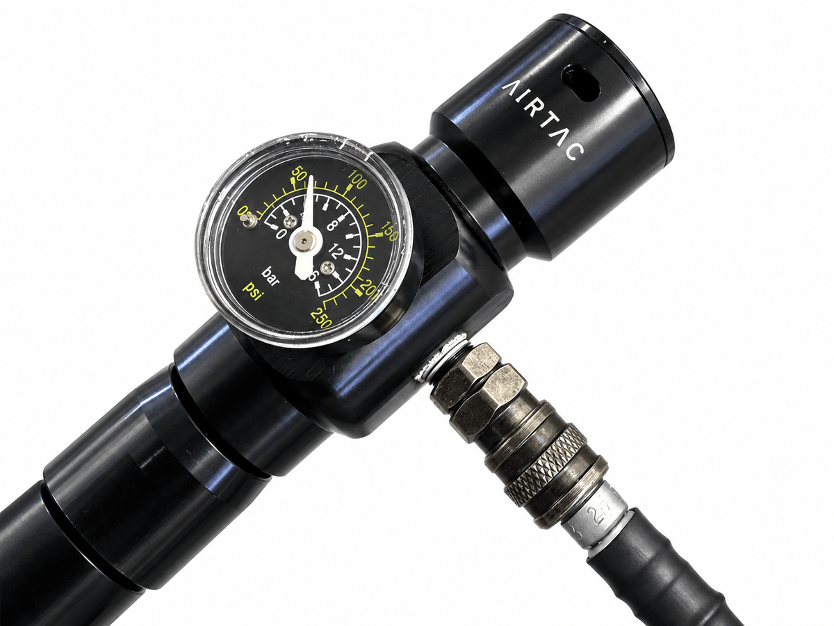 48/3000 Aluminum Air Tank — Airtech UK Regulator & 36" Weaved Line - KA Tech Airsoft - Air Rig