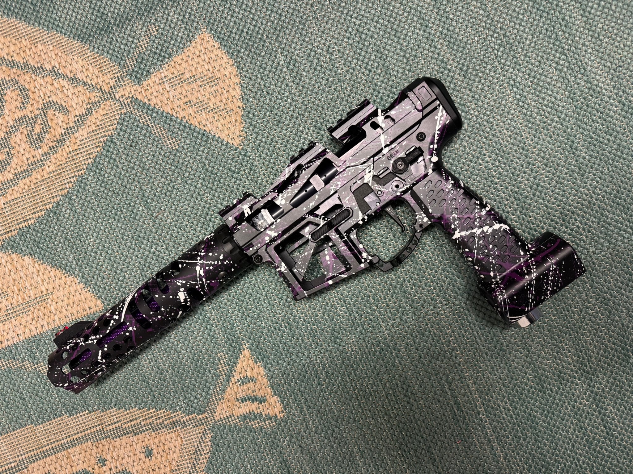 KA Tech MAC Polarstar Fusion Engine AR7 L.E. MSG/ESG HPA M4 Skeletonized splatter Cerakoted Purple/White - KA Tech Airsoft - Polarstar Fusion Engine