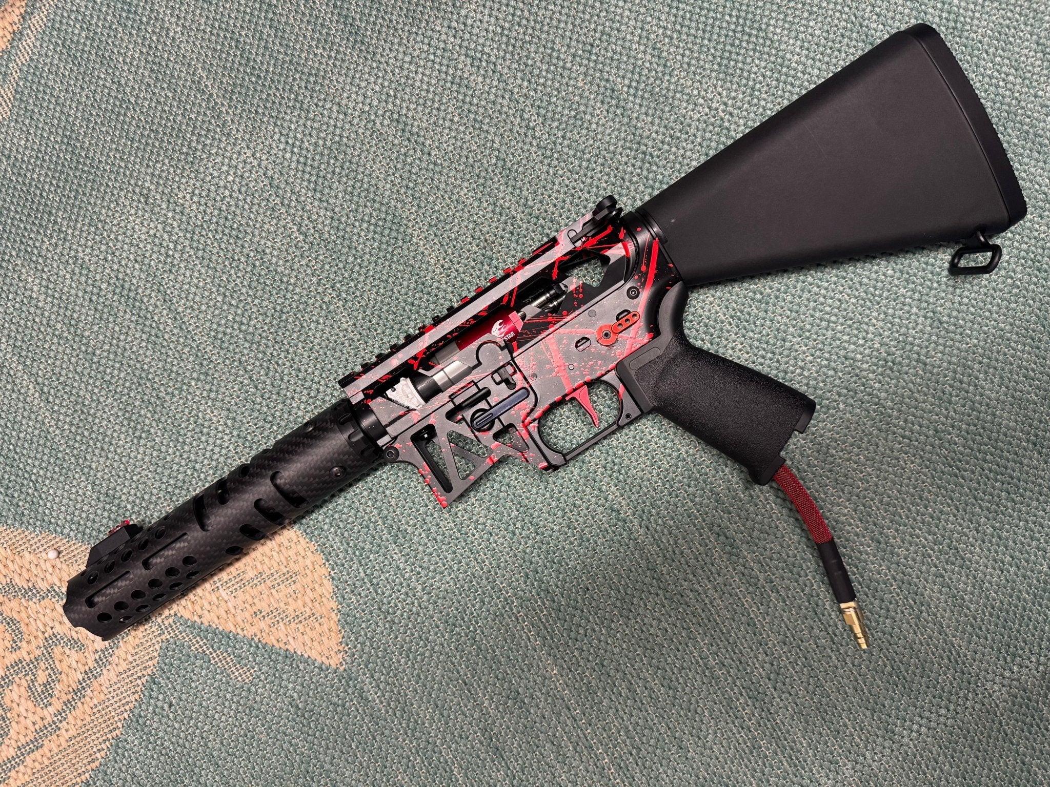 KA Tech MAC Polarstars F2 AR8 HPA M4 Stuby Type 3 Skeletonized Cerakote Splatter - KA Tech Airsoft - Polarstar F2