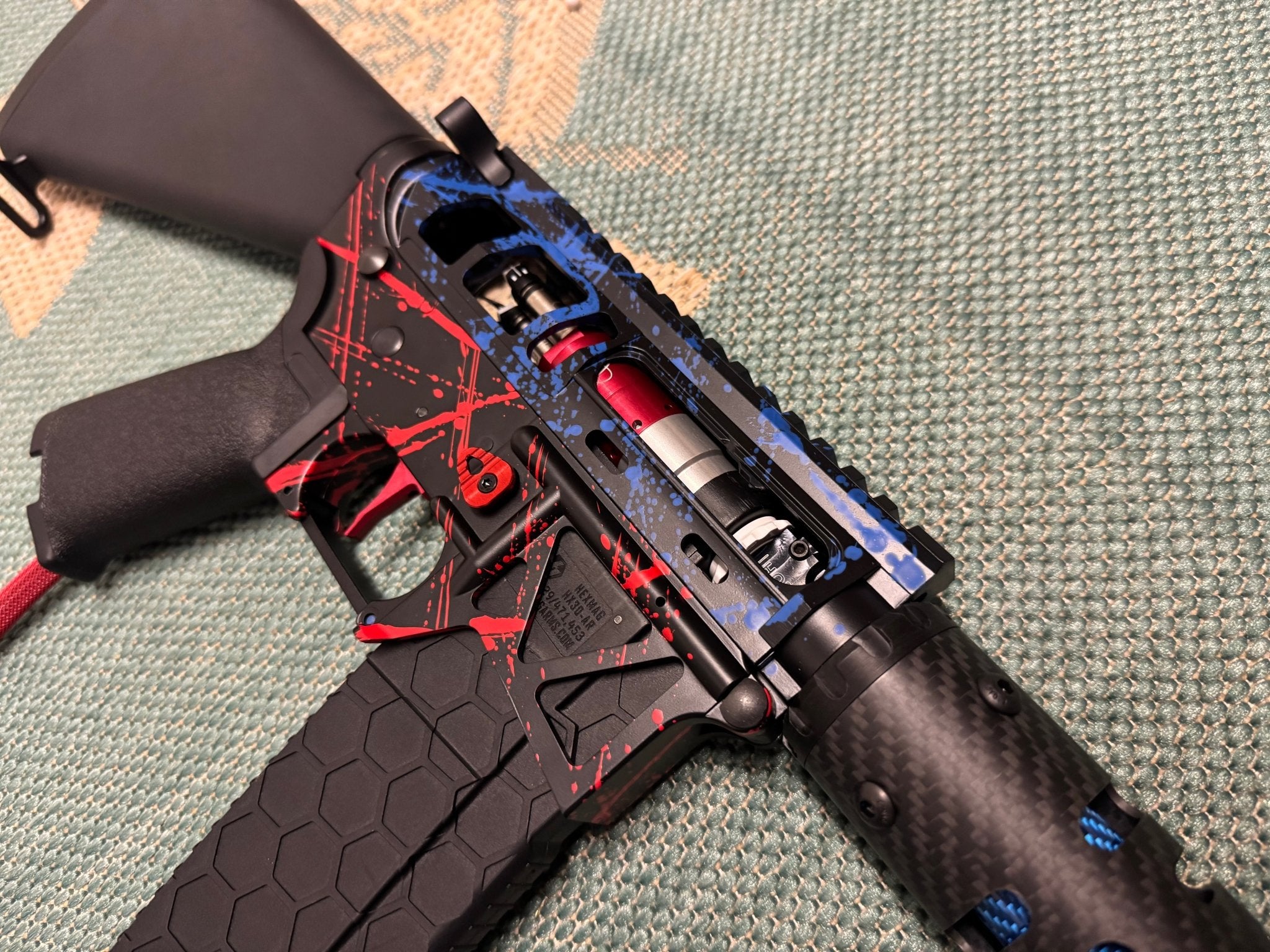 KA Tech MAC Polarstars F2 AR8 HPA M4 Stuby Type 3 Skeletonized Cerakote Splatter - KA Tech Airsoft - Polarstar F2