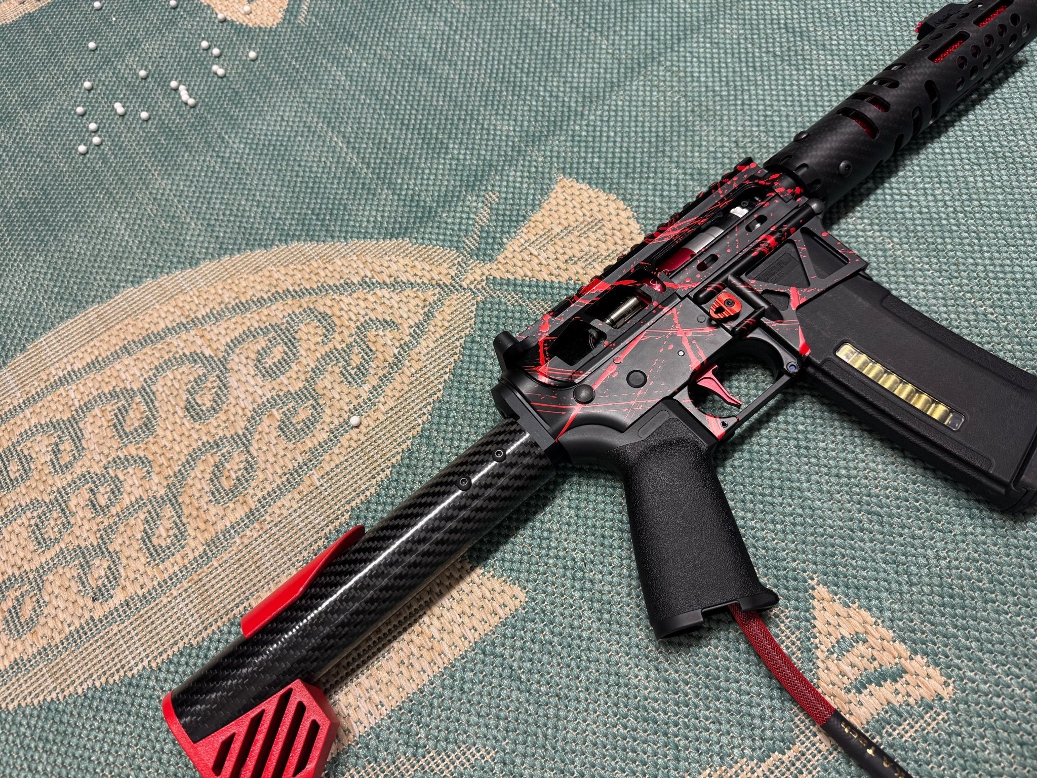 KA Tech MAC Polarstars F2 AR8 HPA M4 Carbon Type 3 Skeletonized Cerakote Splatter - KA Tech Airsoft - Polarstar F2