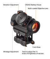2MOA Red Dot Sight 1x25mm Reflex Sight Waterproof & Shockproof & Fog - Proof Red Dot Scope with 1 inch Riser Mount - KA Tech Airsoft - 