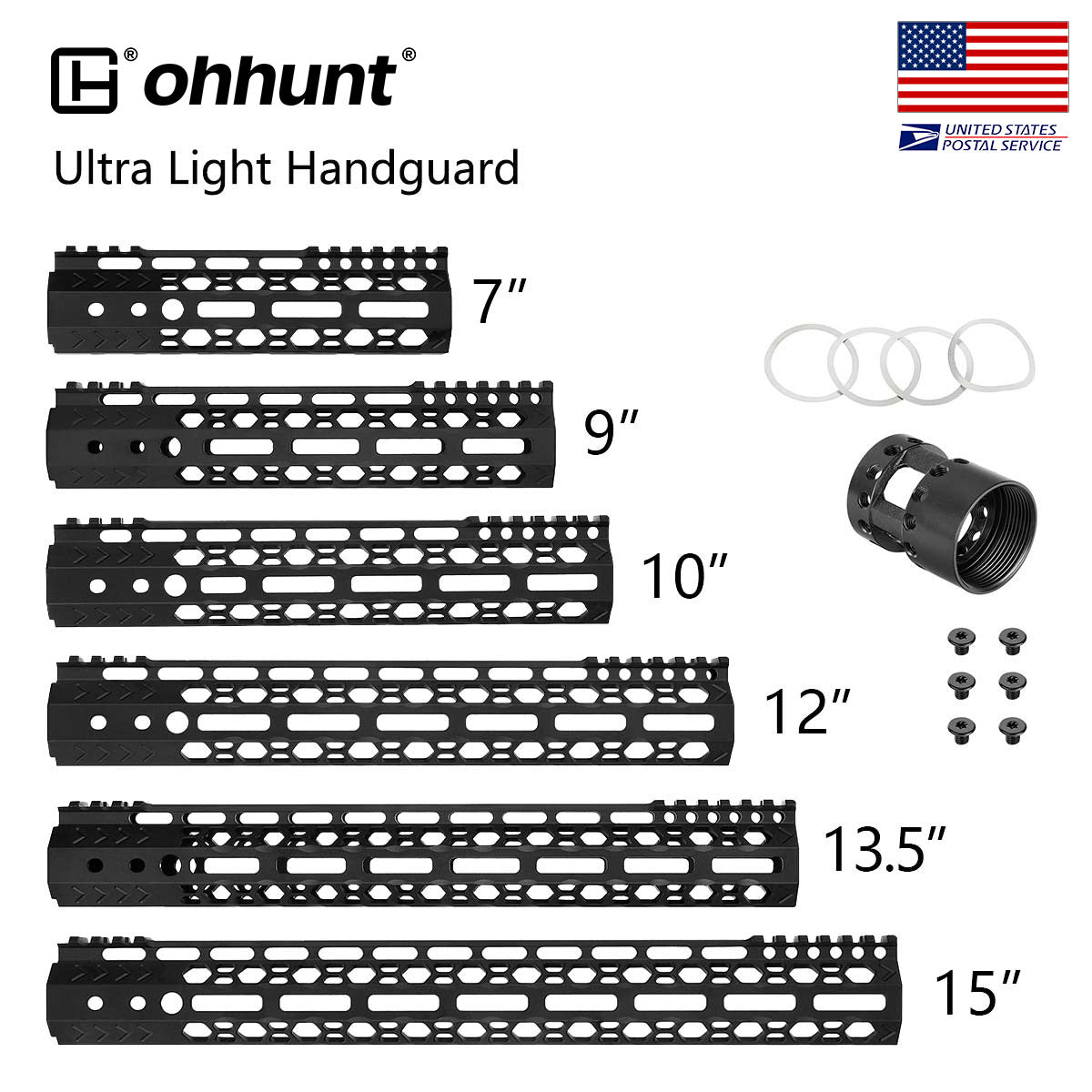 ohhunt® AR15 Honeycomb lightweight M‑LOK Free Floating Handguard with Steel Barrel Nut 7" 9" 10" 12" 13.5" 15" - KA Tech Airsoft - Handguard